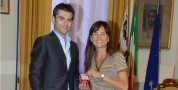 La campionessa italiana di apnea Chiara Obino in visita al Comune di Cagliari