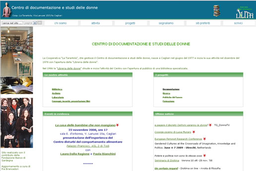 La home page del sito web del Centro: www.cdsdonnecagliari.it