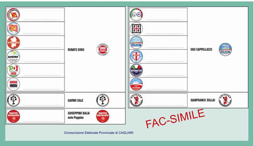 Fac-Simile Scheda Circoscrizione Elettorale Provinciale di Cagliari